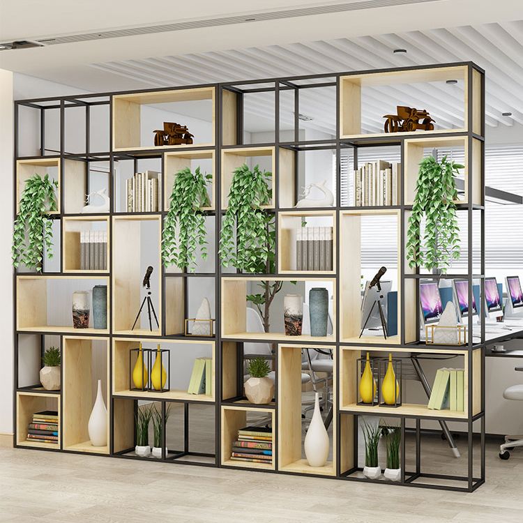 Metal and Wood Book Shelf Etagere Modern Open Shelf Bookcase for Bedroom