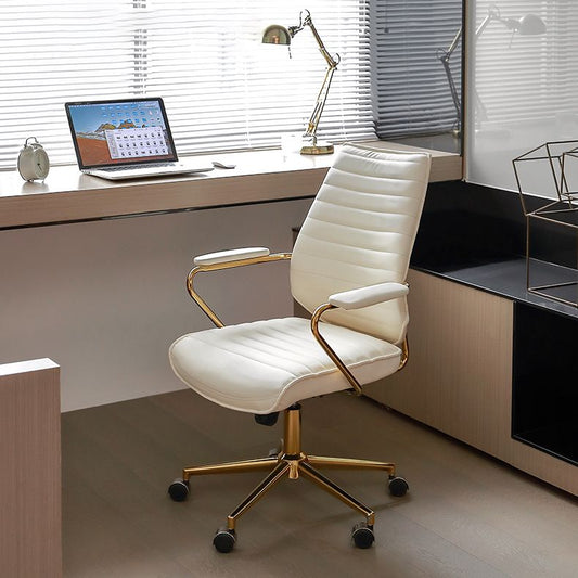 Sedia da scrivania moderna a metà retro in vena sedia da ufficio girevole in pelle con braccia imbottite