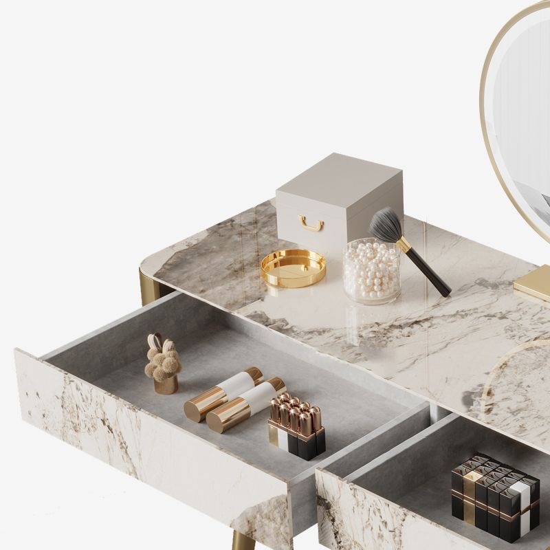 Glam White and Gold Makeup Vanity Set Slate Make-up Vanity with 2 Drawers Clearhalo 'Bedroom Furniture' 'furn' 'furn_makeup_vanities' 'Furniture' 'Makeup Vanities' 'makeup_vanities' 1200x1200_962baebf-e324-472f-81f8-199f3f2d4d4f