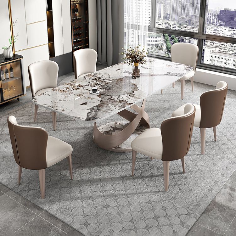 Metal Traditional Luxury Rectangle Table Sintered Stone Top Table with Pedestal Base Clearhalo ' dining_table' 'Dining Tables & Seating' 'Dining Tables' 'furn' 'furn_dining_table' 'Furniture' 'furniture_dining_table' 'Kitchen & Dining Furniture' 'kitchen&dining_furn' 'kitchen' 'kitchen_dining_table' 1200x1200_962d2016-2474-4b28-b060-c90da830b638