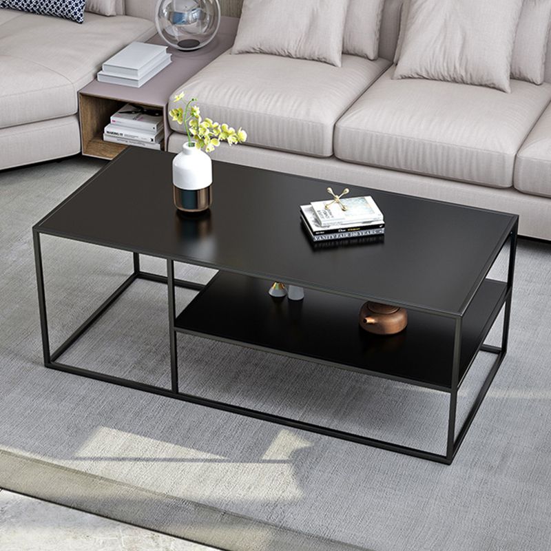Table de cocktail rectangulaire en fer avec étagère, table basse avec cadre en H de 19,7 po, noir
