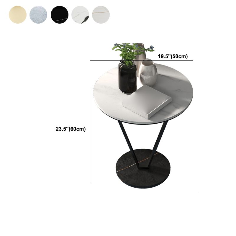 Round Side End Table with Slate Top, Contemporary Frame End Table