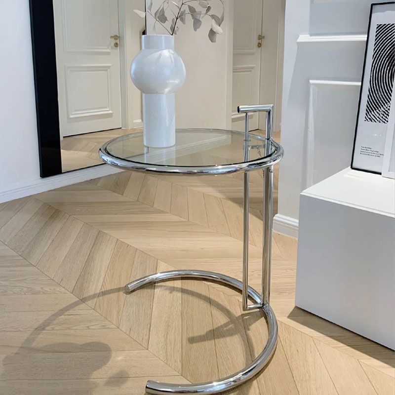 26.4 "丸いガラストップエンドテーブルステンレススチールCサイドテーブル