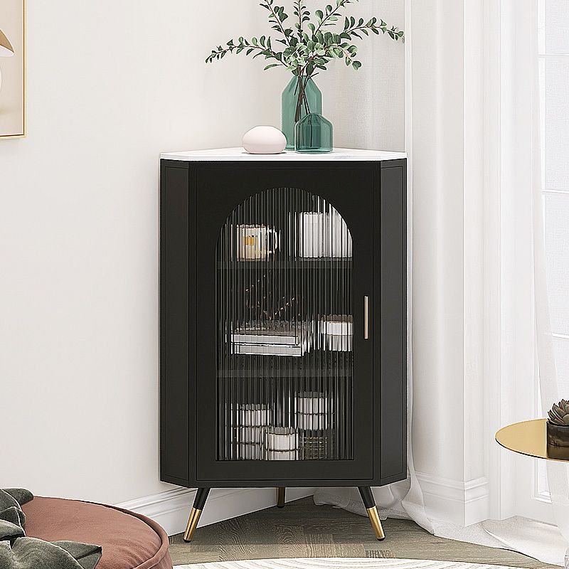 Servitore a buffet in pietra di ferro moderna 40 "H Server a buffet sala da pranzo con porta di vetro