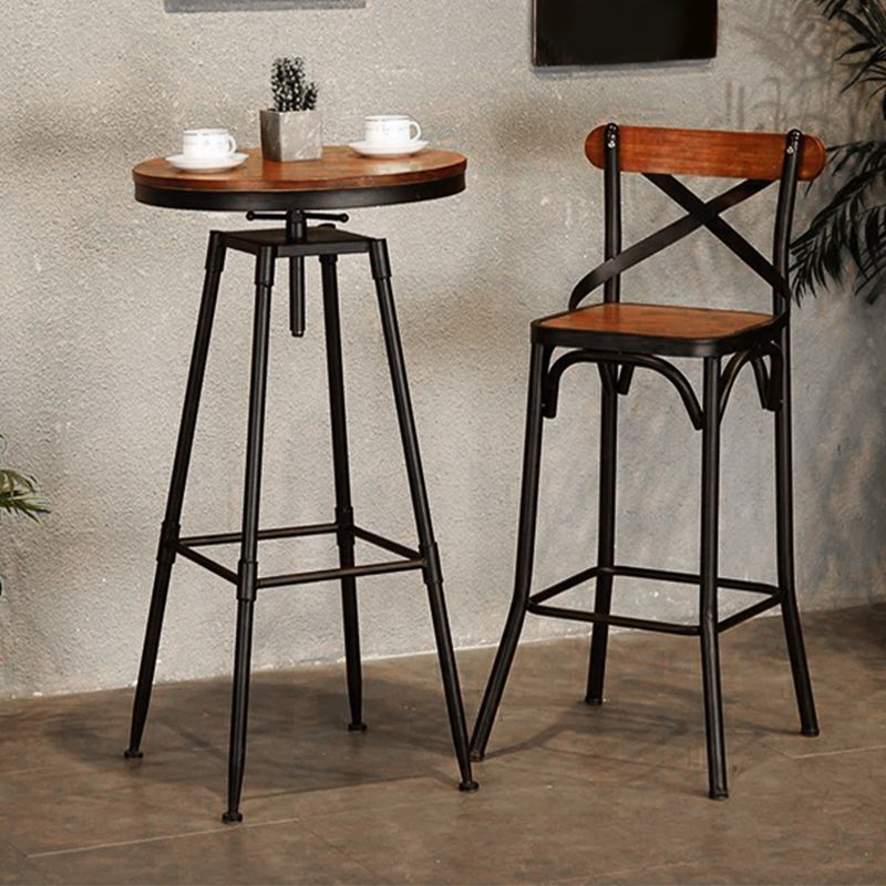 Solid Wood Dining Stools Industrial Dining Stools with Metal Base