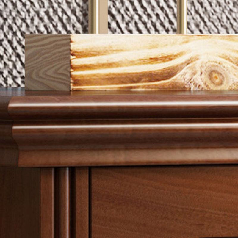 Cassetta portaoggetti moderna in legno di gomma per camera da letto, marrone con cassetti
