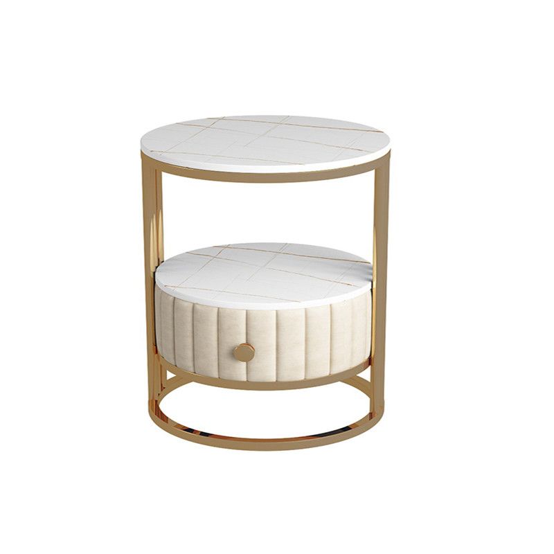 23.6" Tall Modern Slate Round Side Table Steel Frame End Table with Storage