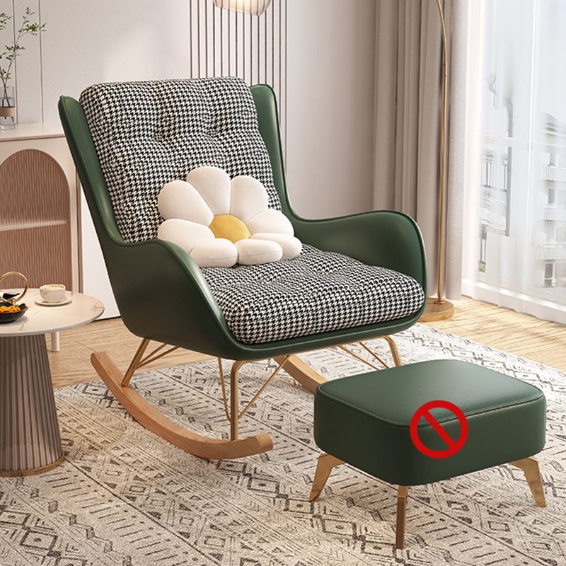 Contemporary Rocking Chair Fabric Upholstered Tufted Wing Chair Back Indoor Rocking Chair