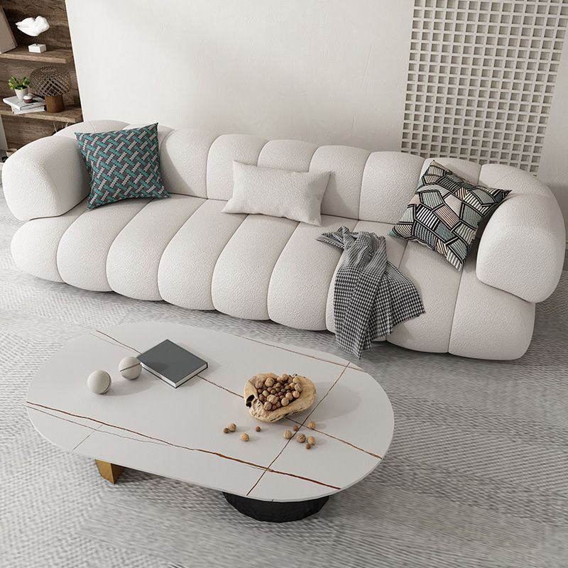 Scandinavian Fabric Sofa Biscuit Back Tuxedo Arm Sofa in White