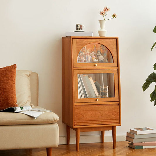 2 - Door and 1 - Drawer Pine Wood Chest 43.3" Tall Glass Paned Side Cabinet Clearhalo 'Cabinets & Chests' 'cabinets_chests' 'furn' 'furn_cabinets_chests' 'Furniture' 'Living Room Furniture' 1200x1200_9645804b-cd69-41a2-8f8c-7b3b719b60d8