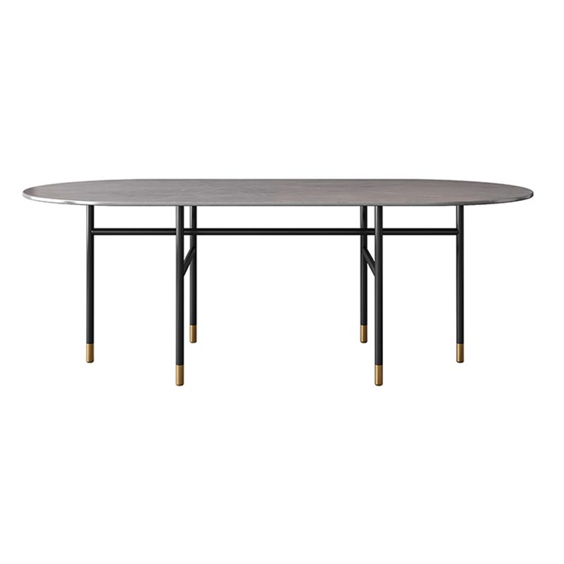 Contemporary Oval Dining Table Stone Dining Table with Iron Base Clearhalo 'Dining Tables & Seating' 'Dining Tables' 'dining_table' 'furn' 'furn_dining_table' 'Furniture' 'Kitchen & Dining Furniture' 1200x1200_96478b16-8bf9-4862-81c0-355811f01b12