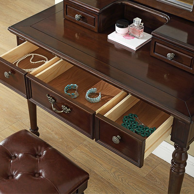 17.7"Wide Wood Makeup Vanity Set with Drawers and Mirror, Brown