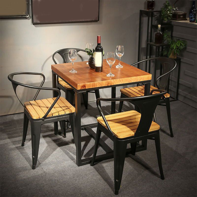 Industrial Indoor Dining Table Brown Wood Top Table with Metal Frame Clearhalo 'Dining Tables & Seating' 'Dining Tables' 'dining_table' 'furn' 'furn_dining_table' 'Furniture' 'Kitchen & Dining Furniture' 1200x1200_964d7c47-d24d-4d2d-ae98-5d5067bd69d5