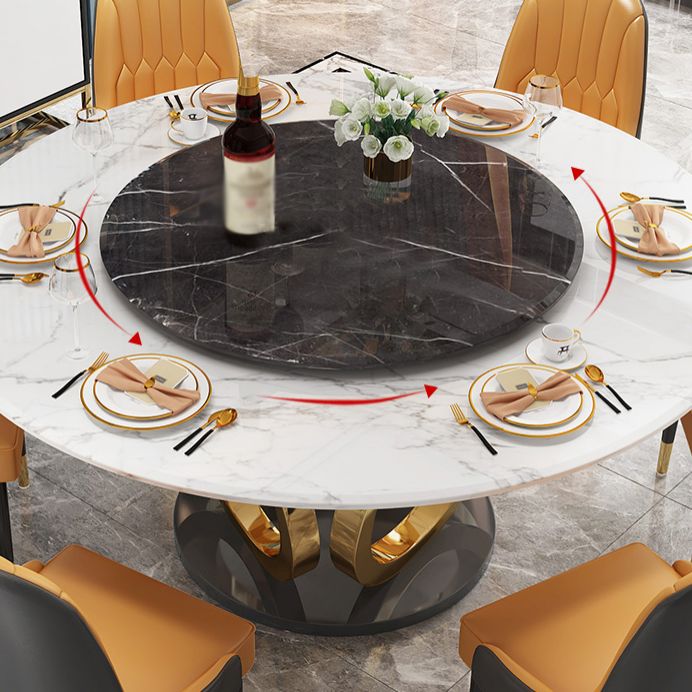 Glam 1/4/7 Pieces Round Dinette Set Sintered Stone Top Dining Table Set with Turntable Clearhalo 'Dining Room Sets' 'Dining Tables & Seating' 'dining_room_set' 'furn' 'furn_dining_room_set' 'Furniture' 'furniture_dining_room_set' 'Kitchen & Dining Furniture' 1200x1200_964f9724-92cb-4dc2-90c8-f3cffc59e10e