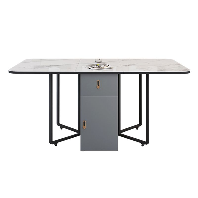 Modern Style Rectangle Dining Table Sintered Stone Drop-Leaf Dining Table with Black Frame Clearhalo ' dining_table' 'Dining Tables & Seating' 'Dining Tables' 'furn' 'furn_dining_table' 'Furniture' 'furniture_dining_table' 'Kitchen & Dining Furniture' 'kitchen&dining_furn' 'kitchen' 'kitchen_dining_table' 1200x1200_9653d90b-d566-473a-a131-cb0b4f45b3f6