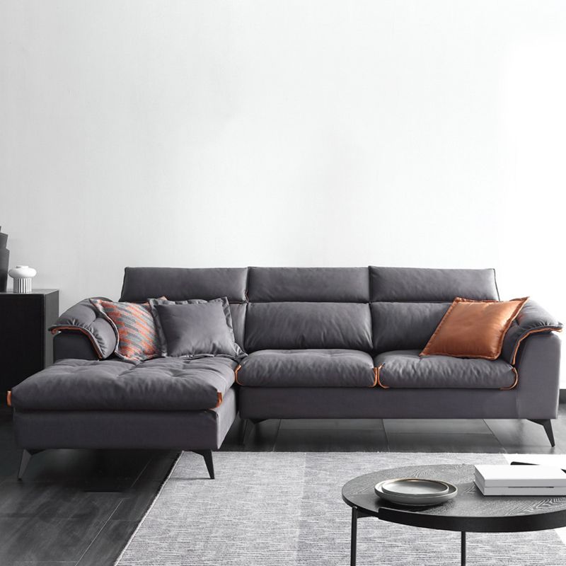 Contemporary Stain-Resistant Faux Leather Dark Gray for Living Room Sofa