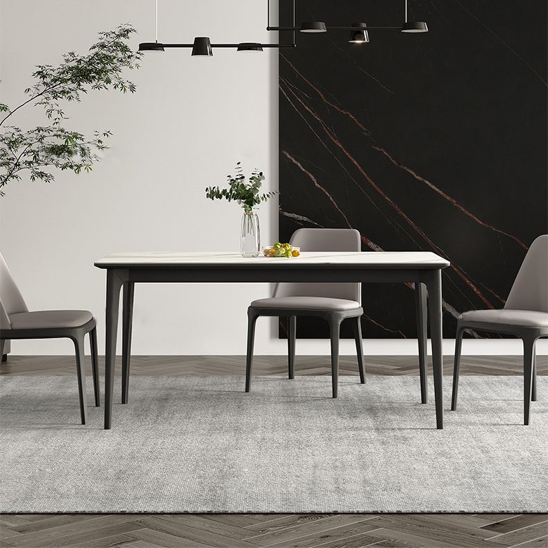 White Stone Top Table Mid-Century Modern Rectangle Table with 4 Wood Legs Clearhalo 'Dining Tables & Seating' 'Dining Tables' 'dining_table' 'furn' 'furn_dining_table' 'Furniture' 'furniture_dining_table' 'Kitchen & Dining Furniture' 'kitchen' 'kitchen_dining_table' 1200x1200_965aacaf-c3f4-40e0-a62c-b1ee47dfe72e