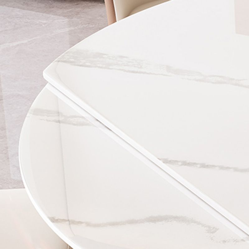 Glossy White Foldable Dining Table Set 1/5/7 Pieces Stone Dinette Set for Kitchen