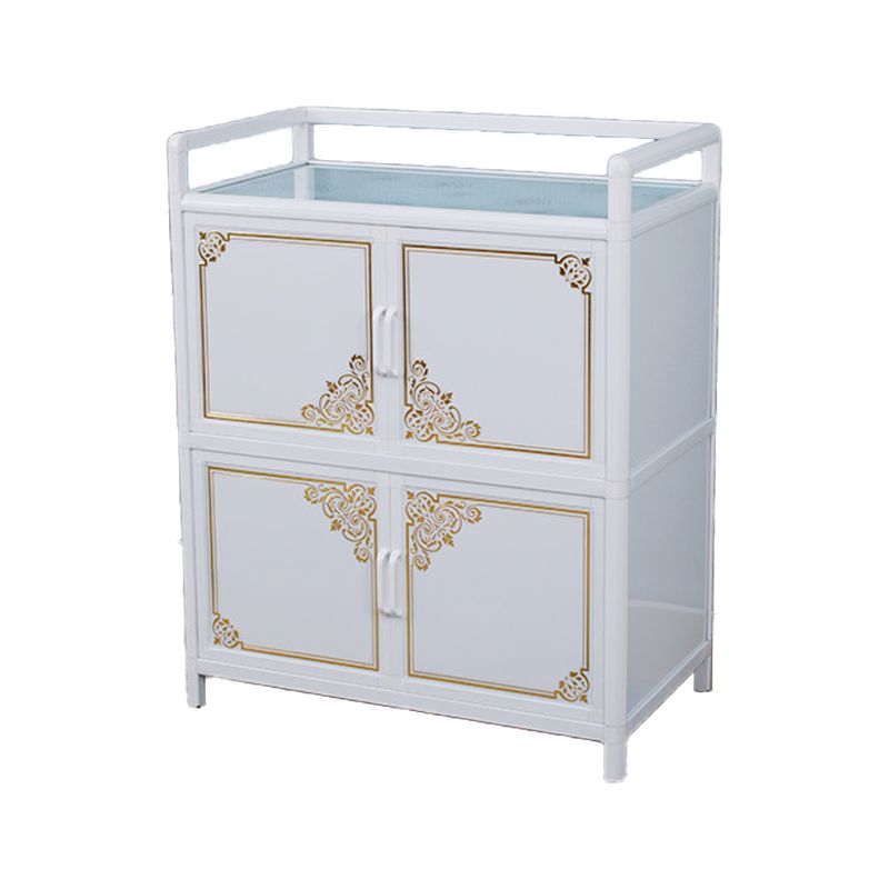 White Aluminum Frame Sideboard Tempered Glass Top Cupboard for Kitchen Clearhalo 'buffet_sideboard' 'Buffets & Sideboards' 'furn' 'furn_buffet_sideboard' 'Furniture' 'Kitchen & Dining Furniture' 1200x1200_965ced7a-7d97-4dbc-857c-e135806b17d7