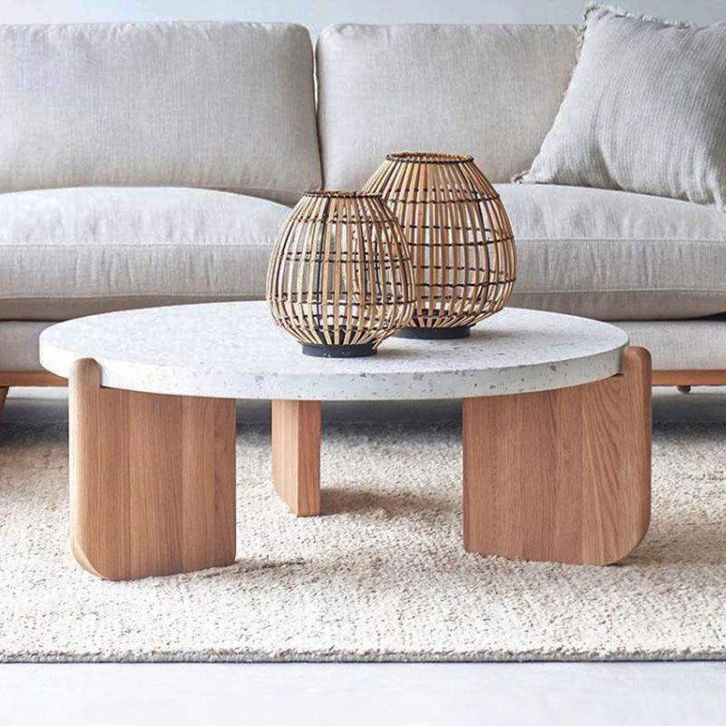 Round Stone Coffee Table Contemporary 3 Legs Coffee Cocktail Table