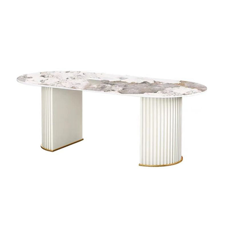 Iron Double Pedestal Dining Table Modern Oval Dining Table for Dining Room Clearhalo 'Dining Tables & Seating' 'Dining Tables' 'dining_table' 'furn' 'furn_dining_table' 'Furniture' 'Kitchen & Dining Furniture' 1200x1200_965eb2c4-95d8-4312-8803-257d669c021f