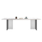 White Stone Top Dining Table Rectangle Contemporary Dining Table with Pedestal Base