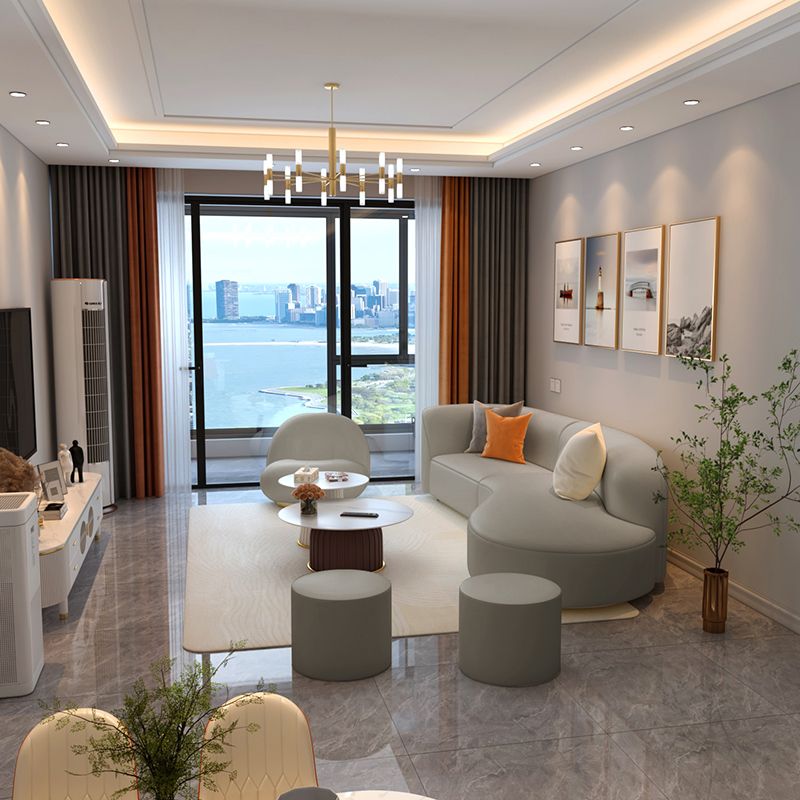 Grey Cushion Back Curved Sectional Sofa Scratch Resistant Sectionals Clearhalo 'furn' 'furn_sectionals' 'Furniture' 'Living Room Furniture' 'Sectionals' 1200x1200_9663e656-928c-47ed-ad9b-69f3377ce82c