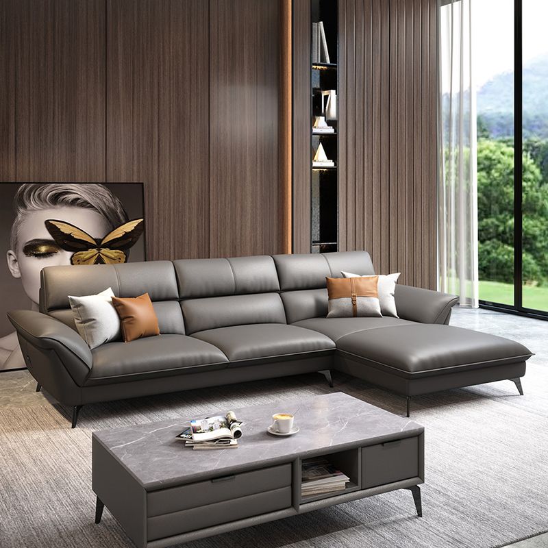 Glam Stationaire woonkamer Wandelde armkussens Faux Lederen Sofa Chaise