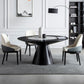 Vaste houten tafel ingesteld 1/4/5/7 pc's zwarte voetstuk eettafel met gestoffeerde stoel