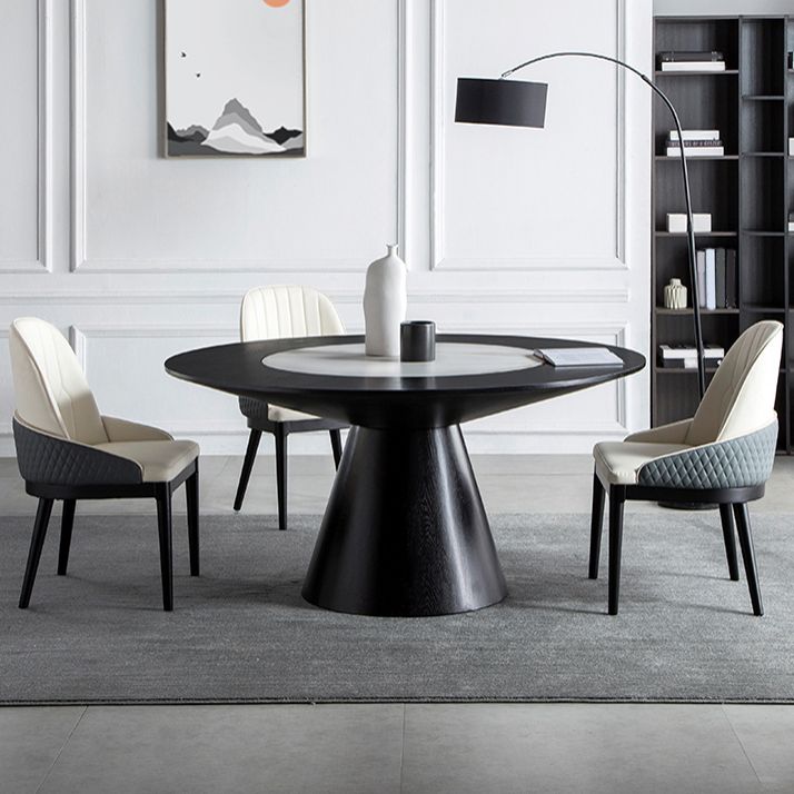 Vaste houten tafel ingesteld 1/4/5/7 pc's zwarte voetstuk eettafel met gestoffeerde stoel