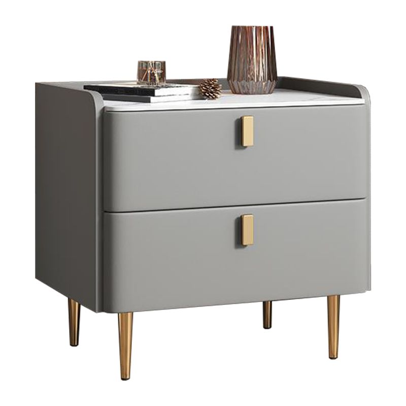 20 "W x 20" H Accento moderno comodino in pietra e comodino in legno con 2-cassetto