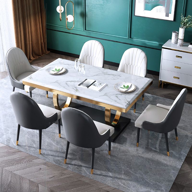 Luxury Marble Dining Table for Restaurant Rectangle Table with Metal Pedestal in Gold Clearhalo 'Dining Tables & Seating' 'Dining Tables' 'dining_table' 'furn' 'furn_dining_table' 'Furniture' 'furniture_dining_table' 'Kitchen & Dining Furniture' 'kitchen' 'kitchen_dining_table' 1200x1200_966d31a6-0e11-4966-af70-e05acf5c9c23