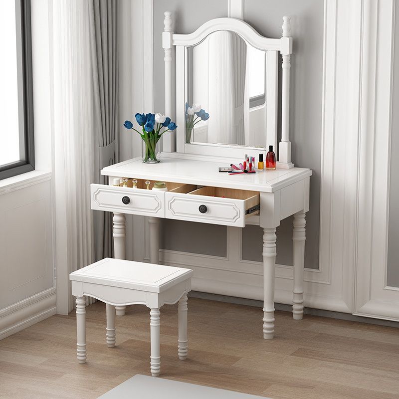 Sgabello da toep da trucco in legno massiccio vittoriano con specchio