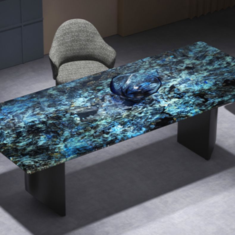 Contemporary Style Rectangle Marble Dinner Table with Double Pedestal