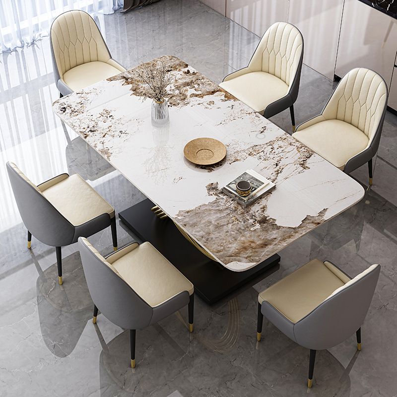 Nordic Glam Rectangle Sintered Stone Table Set 1/4/5/7 Pieces Dining Set Clearhalo 'Dining Room Sets' 'Dining Tables & Seating' 'dining_room_set' 'furn' 'furn_dining_room_set' 'Furniture' 'Kitchen & Dining Furniture' 1200x1200_96717197-747d-4323-bcb2-ae37f2d513a1