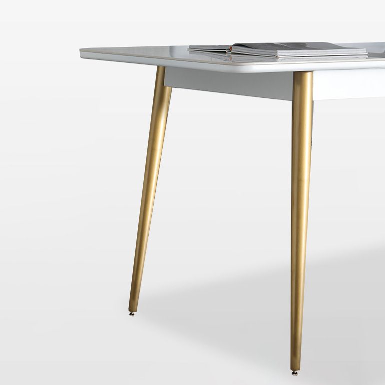 Rectangle Traditional Luxury Dining Table White Sintered Stone Table with 4 Gold Legs Clearhalo ' dining_table' 'Dining Tables & Seating' 'Dining Tables' 'furn' 'furn_dining_table' 'Furniture' 'furniture_dining_table' 'Kitchen & Dining Furniture' 'kitchen&dining_furn' 'kitchen' 'kitchen_dining_table' 1200x1200_9678e075-fe1f-41f3-8d23-55f81882265e
