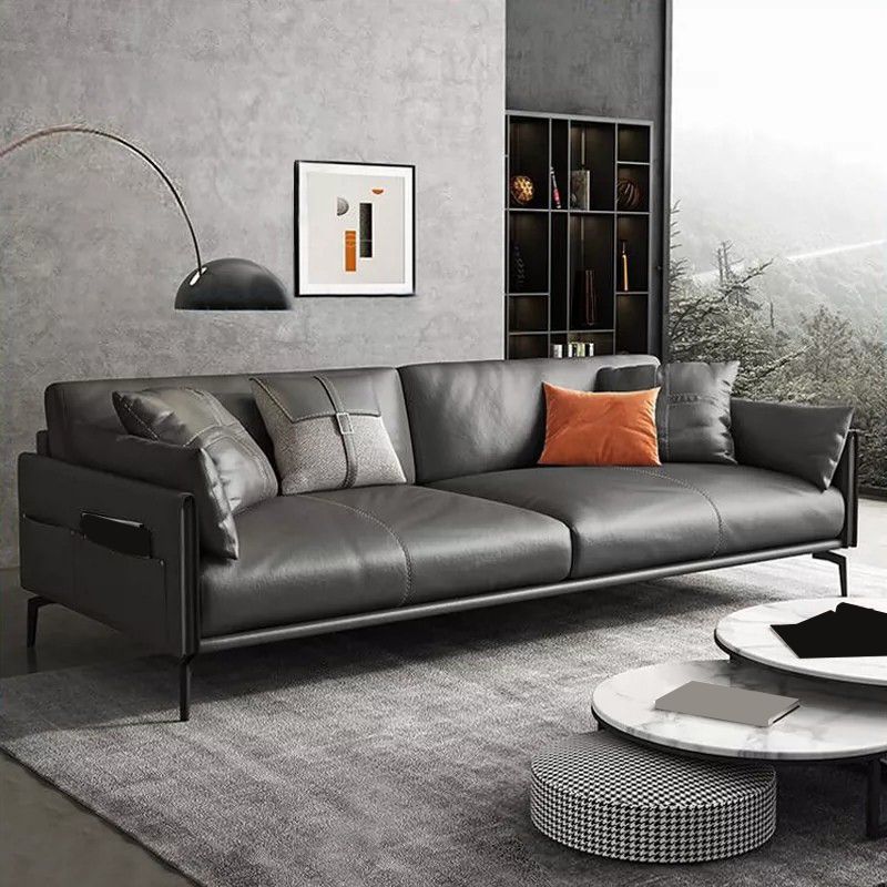 Scandinavian Dark Gray Stain-Resistant Storage Grain Leather Sofa & Chaise Clearhalo 'furn' 'furn_sectionals' 'Furniture' 'Living Room Furniture' 'Sectionals' 1200x1200_96790f66-5bcf-47f6-abf3-c8a05ac23537