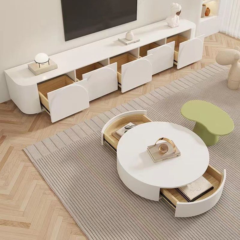 Eigentijdse TV-console van wit hout met ingebouwde opbergruimte TV-standaardconsole voor woonkamer
