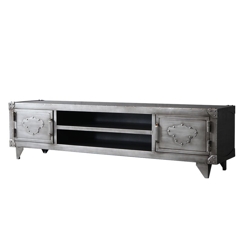 Meuble TV 17,72"H, console TV grise de style industriel avec 2 portes pour salon