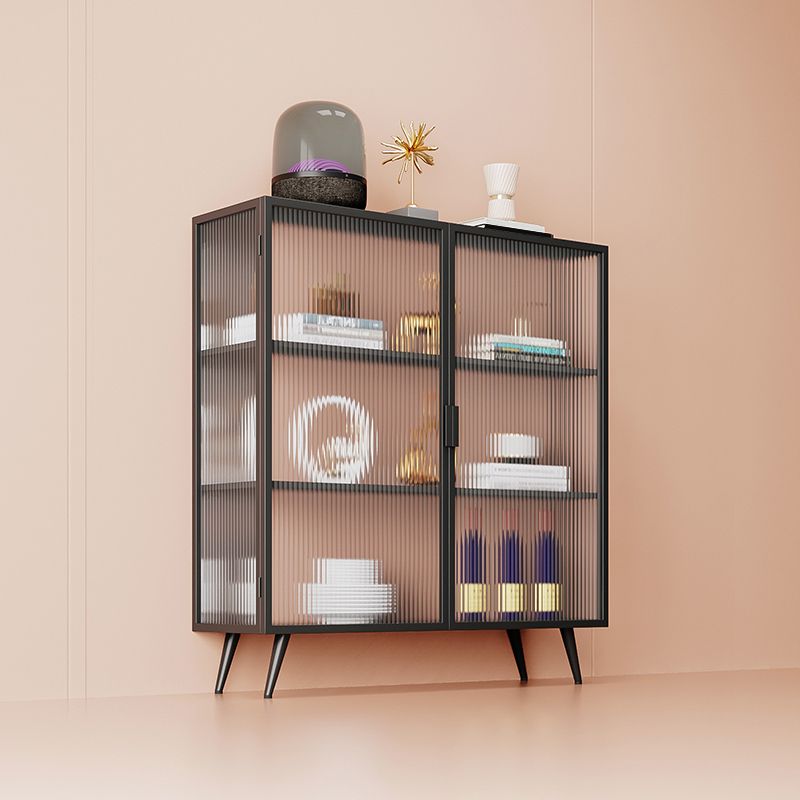 Polished Finish Metal Sideboard Glam Indoor Dining Server with Clear Glass Doors Clearhalo 'buffet_sideboard' 'Buffets & Sideboards' 'furn' 'furn_buffet_sideboard' 'Furniture' 'Kitchen & Dining Furniture' 1200x1200_967ad715-398f-41bf-bc0a-847bff931c2b