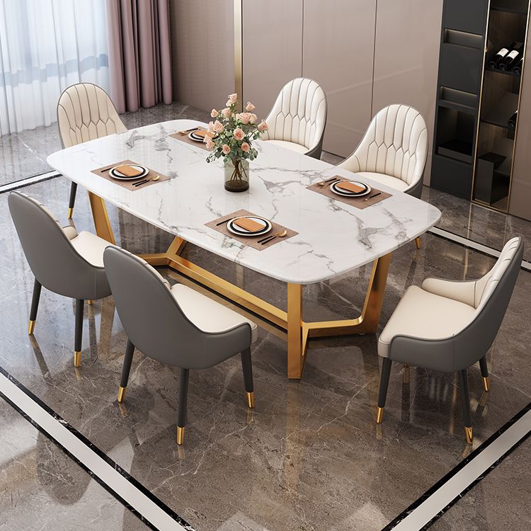 Nordic Dining Room Set Metal Frame Dining Table Rectangle White Slate Formal Dinette Set for Home Clearhalo 'Dining Room Sets' 'Dining Tables & Seating' 'dining_room_set' 'furn' 'furn_dining_room_set' 'Furniture' 'furniture_dining_room_set' 'Kitchen & Dining Furniture' 'kitchen&dining_furn' 'kitchen' 1200x1200_967cf6b4-7015-4365-ab41-ca08f7a47429