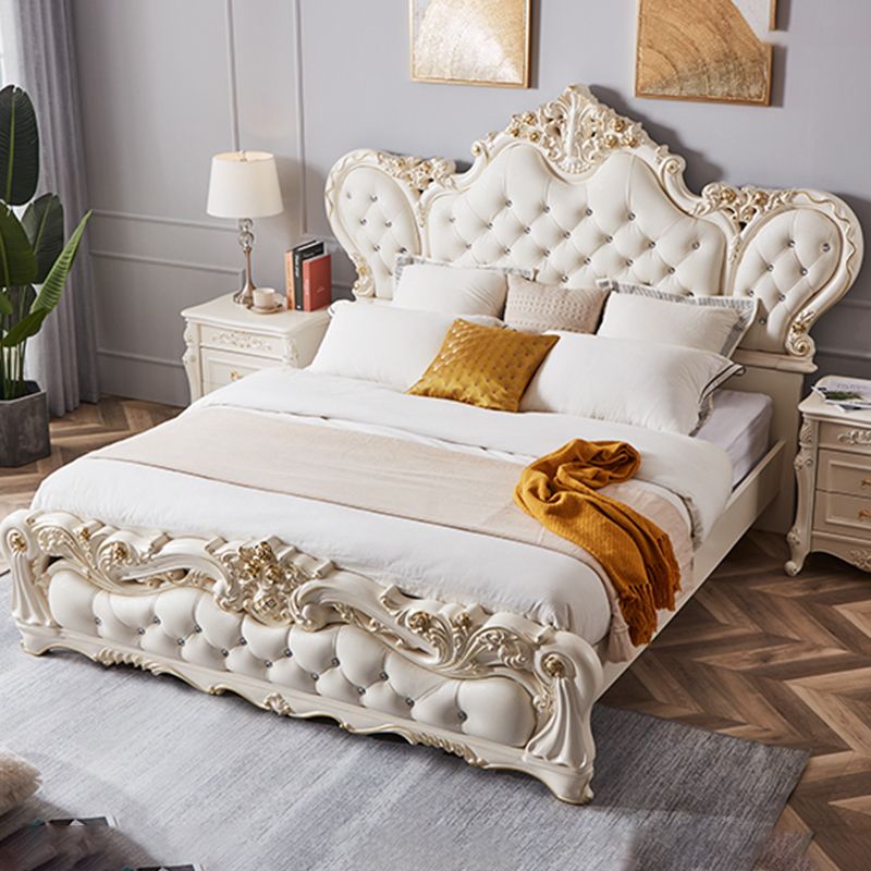 Victorian Standard Bed Upholstered Headboard Tufted Panel Bed
