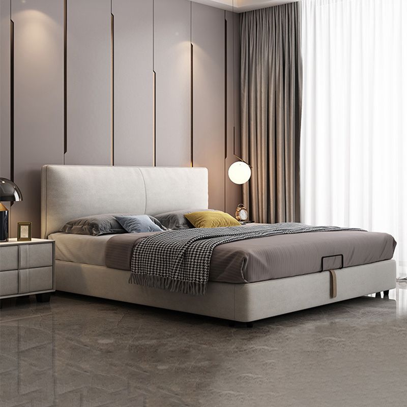 Modern Beige Standard Bed with Rectangular Panel Headboard and Legs