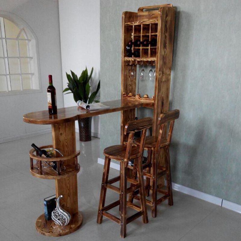 Brown Pine Wood Bistro Table with Wine Holder Pub Table for Home Clearhalo 'Bar Furniture' 'Bar Tables' 'bar_tables' 'furn' 'furn_bar_tables' 'Furniture' 'Kitchen & Dining Furniture' 1200x1200_9680c854-9ee8-4847-b923-66fc6fedb034
