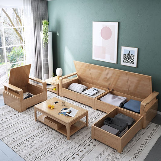 24 "H Scandinavo di divano sezionale in tessuto crema sezionale