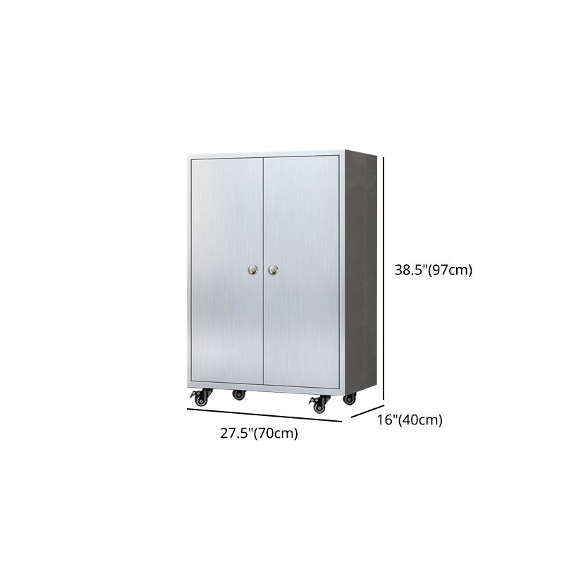 Modern Stainless Steel Dining Server Silver Adjustable Shelving Cabinets with Door Clearhalo 'buffet_sideboard' 'Buffets & Sideboards' 'furn' 'furn_buffet_sideboard' 'Furniture' 'furniture_buffet_sideboard' 'Kitchen & Dining Furniture' 1200x1200_9683cac5-f16b-4658-a562-95b3989ff83f