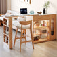 Stone Top Bar Table with Wooden Storage Rectangle Bistro Table for Small Places