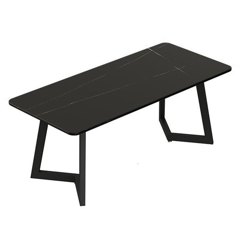 Sintered Stone Dining Table Black Industrial Style Dining Table with Metal Base Clearhalo 'Dining Tables & Seating' 'Dining Tables' 'dining_table' 'furn' 'furn_dining_table' 'Furniture' 'furniture_dining_table' 'Kitchen & Dining Furniture' 'kitchen' 'kitchen_dining_table' 1200x1200_96841eb8-c435-430e-94d1-d52df81001a4