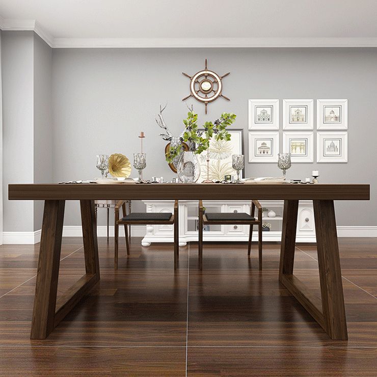 Solid Wood Top Dining Table Rectangle Dining Table with Sled Base