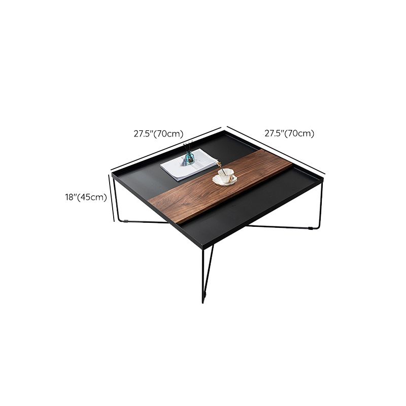 Mid-Century Modern Black Coffee Table with Iron Tray Top and Cross Legs